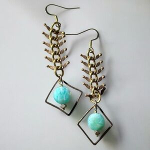 Amazonite Copper Fishbone Earrings